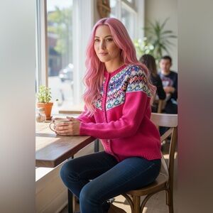 Women's Pink Patterned Cardigan